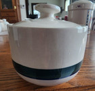 Green Stripe Sugar Bowl (with lid) 12 oz. Gibson Genuine Stoneware Green White !