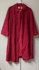 Vtg 50s Stroock Cherry & Webb L Wool Long Coat 3/4 Sleeve Overcoat Fuchsia Flaws