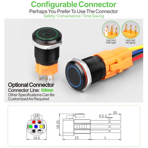 16mm Tri-color RGB LED Ring LED Black aluminium alloy Push Button switch CE,RoHS - Picture 6 of 17