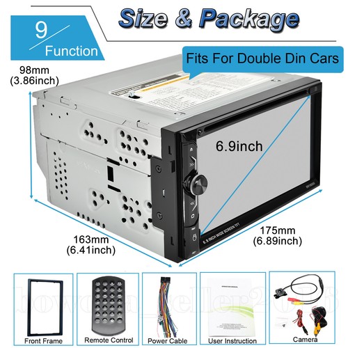 2 DIN HD Bluetooth Player Stereo Radio Car DVD Touch Screen Mirror Link For GPS - Picture 10 of 12