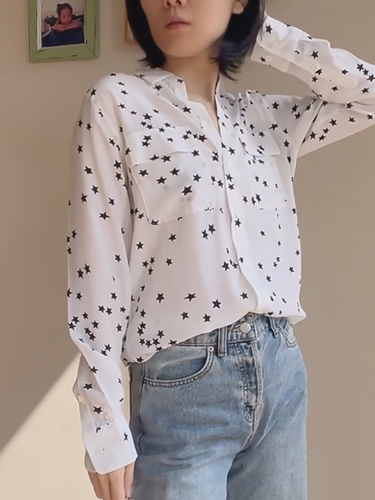 EQ Classic Star Print Equipment Silk Double Pocket Long Sleeve Blouse Lady Shirt - Bild 2 von 30