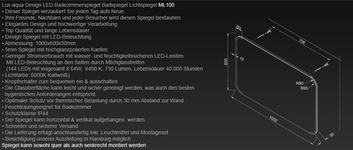 Wandspiegel Badezimmerspiegel Badspiegel LED Licht spiegel 80 100 140 160 x 60 - Bild 13 von 19