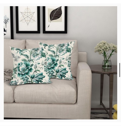 Green Decorative Pillow Cover A18X18 Inch Vintage Flower emerald - Picture 2 of 6
