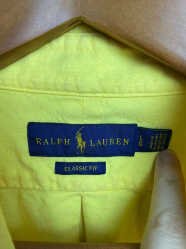 Camicia uomo Ralph Lauren vestibilità classica con bottoni taglia L gialla manica lunga pony - Foto 3 di 5
