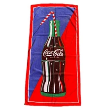 Coca Cola Beach Towel Coke Bottle & Straw 57" by 28"  ***READ***  (B)