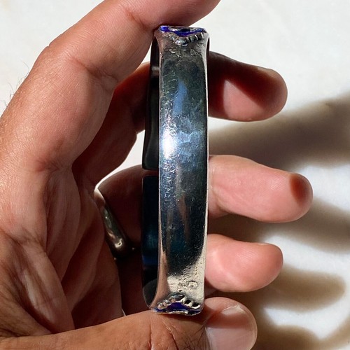 OLD ANTIQUE CHINESE ENAMELED SILVER BRACELET W CARVED GREEN JADEITE JADE INSETS - Picture 12 of 13