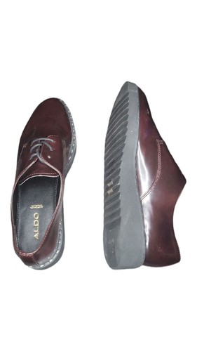 Aldo Platform Shoes Women Sz 7 Maroon Lace Up Low Top Everyday Leather Workwear - Picture 5 of 6