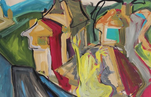 Vintage original fauvist gouache painting landscape country scene - Picture 13 of 14