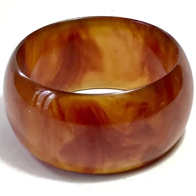 Ancien Bracelet Art Deco En Bakelite Ambre Flammé Amber - Photo 1/2