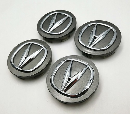 4PCS 69mm Wheel Rims Center Hub Cap Covers Grey & Chrome Badge Logo For ACURA - Picture 1 of 5