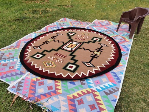 8x8 Ft Handwoven Wool Navajo Rug Southwestern Pattern Native American Style Rug - 第 7/9 張圖片