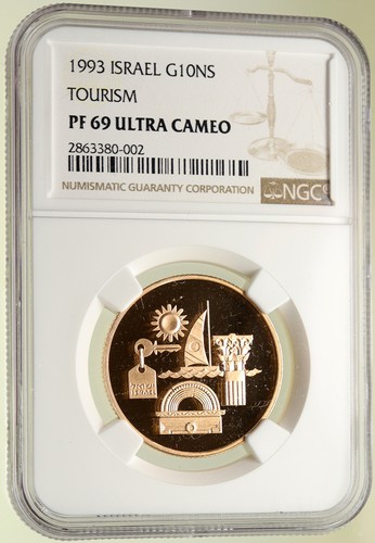 1993 ISRAEL Tourism Excursion Vintage OLD Proof Gold 10 Shekel Coin NGC i95015 - Picture 3 of 5