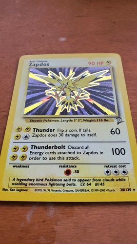 Pokemon Zapdos Card Base Set 2 20/130 Holo Unlimited Rare LP+/NM- - Picture 2 of 3