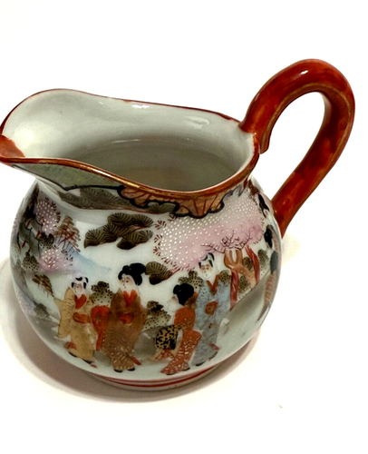 Vintage Kutani Porcelain Small Creamer and Sugar Bowl Geisha Japan Hand Painted - Picture 13 of 22