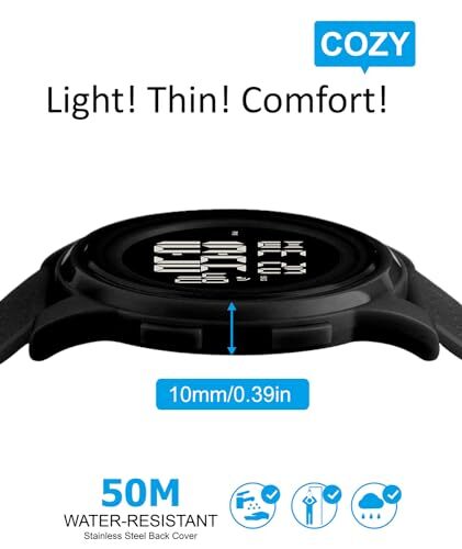 Ultra-Thin Minimalist Sports Waterproof Digital Watches Men with Wide BLACK - Picture 4 of 7