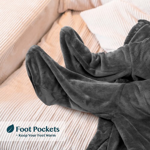 Fleece tragbare Decke mit Ärmeln Fußtasche Plüsch Mikrofaser TV Nap Geschenk - Bild 16 von 42