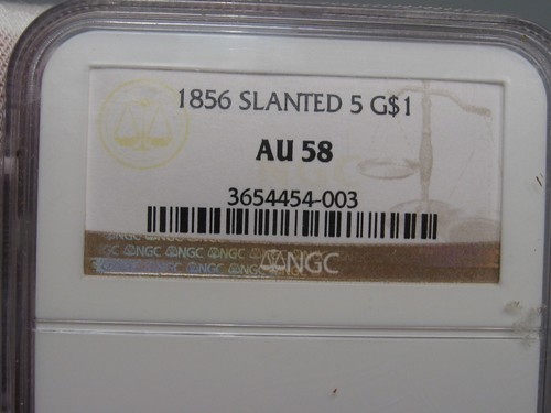 Choice AU 1856 "Slanted 5" Indian Princess GOLD Coin $1 Dollar Coin. NGC AU58. - Picture 9 of 13