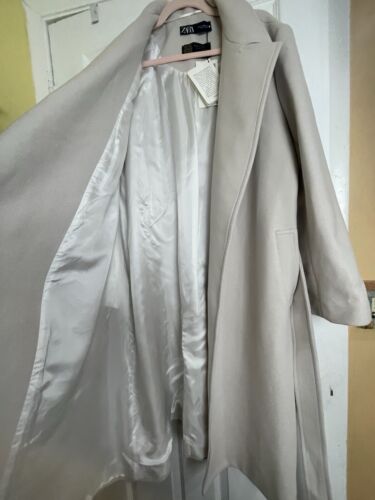 CAPPOTTO LANA ZARA MANTECO COLLEZIONE NUOVO CON ETICHETTE XXL - XL bianco sporco aperto cintura davanti - Foto 8 di 15