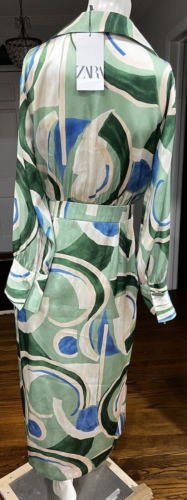 VESTIDO PLISADO CAJA ESTAMPADO VERDE MULTICOLOR MIDI EFECTO SATINADO ZARA talla S NUEVO CON ETIQUETAS - Imagen 5 de 16