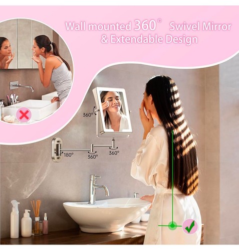 Rechargeable Wall Mounted Makeup Bathroom Mirror Rectangle 8.7 Inch Double Sided - Picture 5 of 7