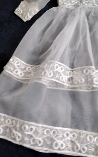 Vintage Sheer Lining White Little Girl Party Dress Embroidered Size 1 USA MADE - Picture 2 of 7