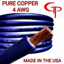 15 ft TRUE AWG 4 Gauge OFC COPPER BLUE Power Wire Ground Cable GP Car Audio