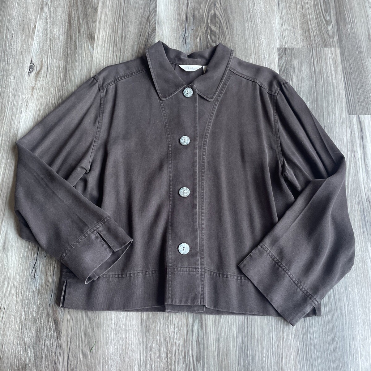J.JILL 100% Tencel Lyocell Button Chambray Jacket Brown
