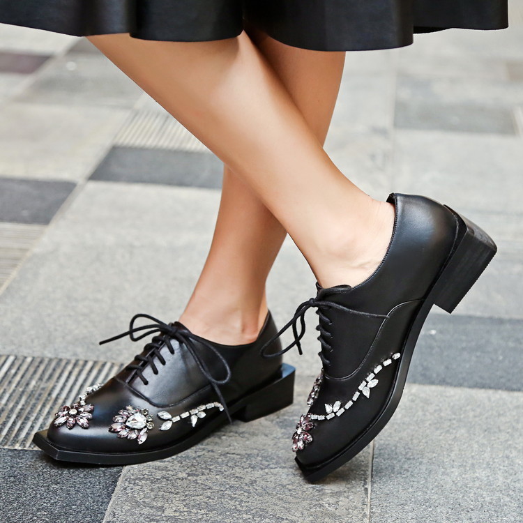 Mujeres Moda Rhinestone flor Oxford Con Cordones Zapatos Planos Planos Planos Bloque Tacones gruesos cebbd5 Mujeres Moda Rhinestone flor Oxford Con Cordones Zapatos Planos Planos Planos Bloque Tacones gruesos cebbd5