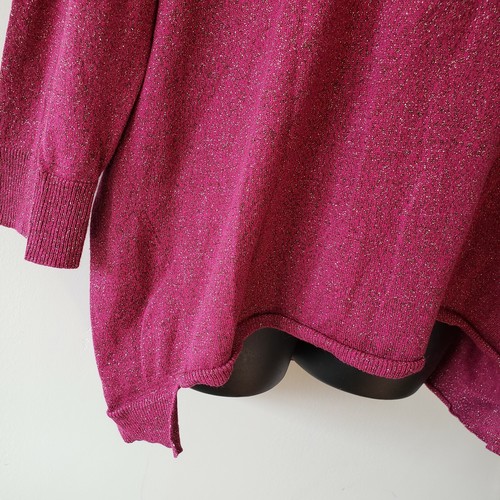 a.n.a Woman A New Approach Sweater Sz 1X Fuchsia Pink Metallic Gold Knit Hi Lo - Picture 7 of 9