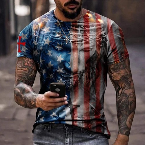 USA American Flag Short Sleeve Men's Summer T-shirt - Picture 54 of 78