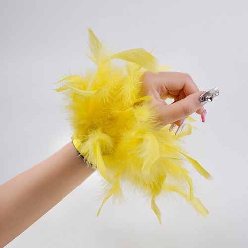 Women Ostrich Feather Cuffs Women Fur Slap Bracelets Hair Ring Fluffy Wristband - Picture 11 of 25