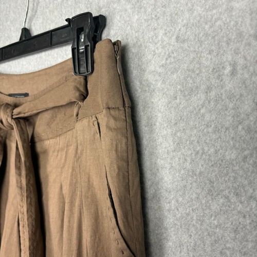 Elie Tahari Pants Womens Size 4 Brown Linen Wide Leg Pleated Ankle Belt Neutral - Bild 6 von 13