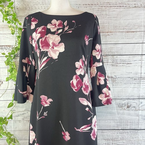 Lauren Ralph Lauren Dress size 4 Black Pink Floral Knee Wedding Church Career - Picture 3 of 14