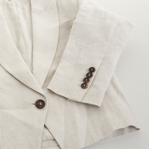 BRUNELLO CUCINELLI 3090$ Cropped Blazer - Beige Herringbone Linen, Monili Trim - Picture 11 of 14