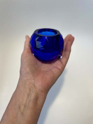Oleg Cassini Cobalt Blue Crystal Votive Candle Holder, Signed - Picture 17 of 21