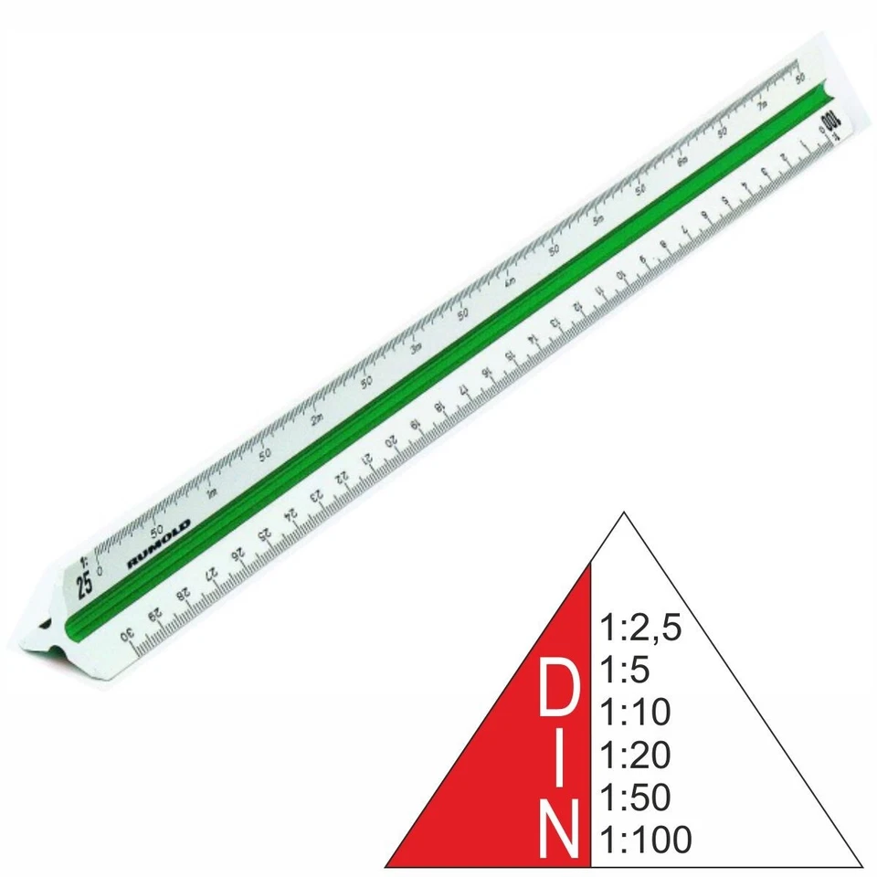 RUMOLD Dreikantmaßstab 150/DIN/30 Kunststoff 30cm weiß Ingenieur DIN 1:2,5 - 1:1