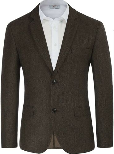 Men's Wool Blend Blazer Jacket Houndstooth Suit Blazer Notch Lapel 2 Button - L - Picture 1 of 7