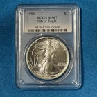 1990 American Silver Eagle 1 Oz PCGS MS67 Bright White Better Date
