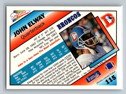 John Elway 1991 Pacific #115 Denver Broncos - Bild 2 von 2
