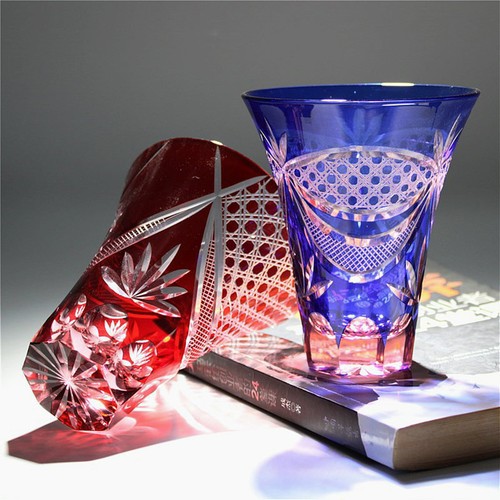 Old Fashioned Vintage Shot Wine Glass10oz Hand Cut Blue For Soju Brandy Cocktail - Picture 2 of 15