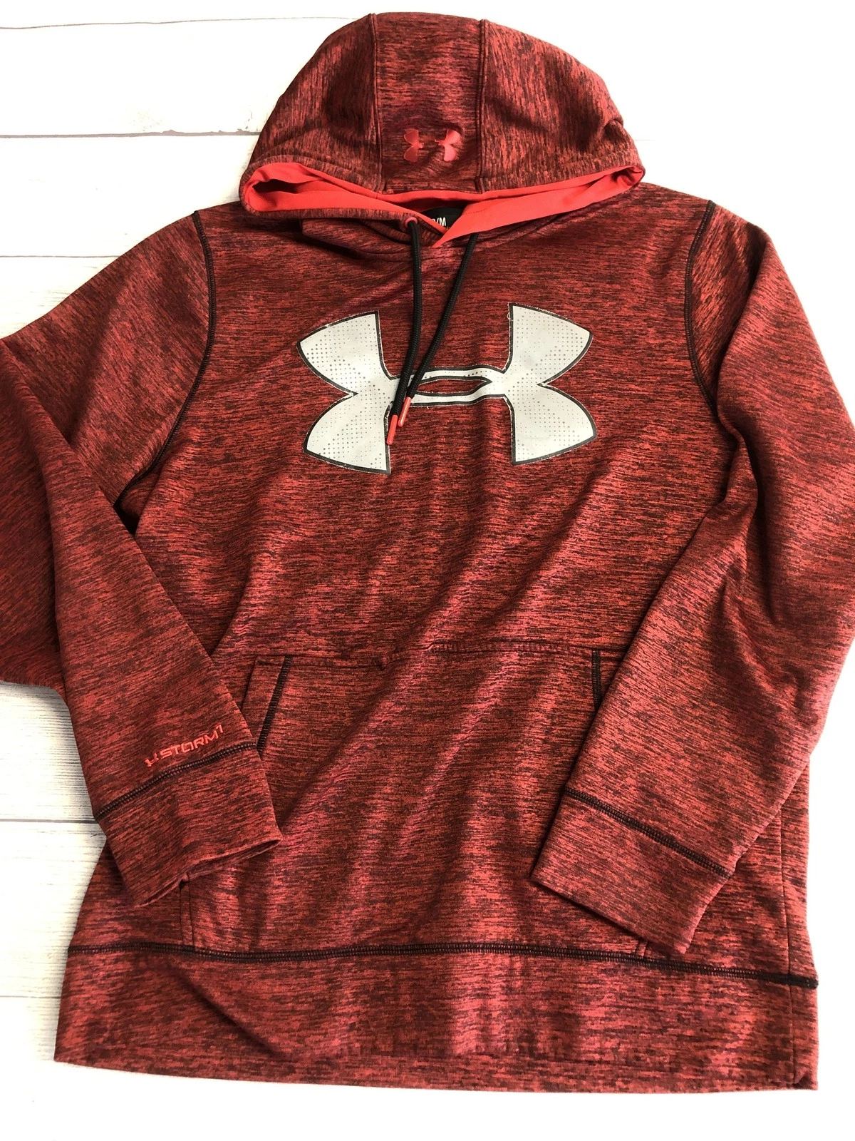 Under Armour Hoodie Mens Medium Red Storm ColdGear Fleece Pullover Sweatshirt