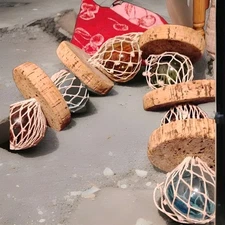 Vintage Glass Float Cork Fishing Net Buoys Decor Set of 5