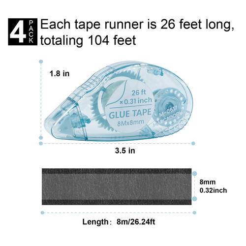 Double Sided Glue Tape Roller, 26 Ft X 0.31 In, Pack of 4 for Crafts - Picture 2 of 12
