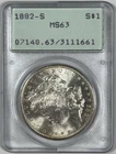 1882-S Silver Morgan Dollar Rattler PCGS MS63