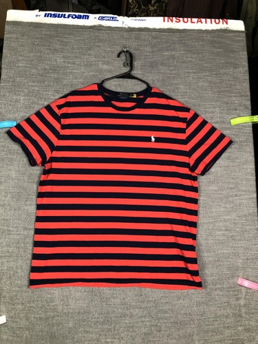 Polo Ralph Lauren Shirt Womens Large Red Navy Striped Classic Fit Pony Logo Tee - Picture 1 of 11