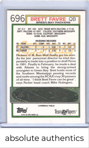1992 Topps Brett Favre Gold - Picture 2 of 2