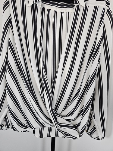 International Concept Plus Faux Wrap Black and White Stripe Blouse -SZ 20W - Picture 2 of 9