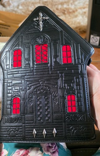 Women's Gothic Style Castle Design Crossbody/Clutch Bag Black & Red PU Leather - Picture 1 of 18