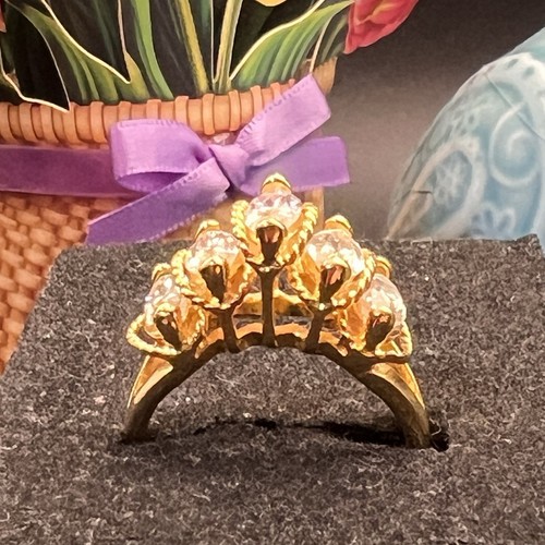 Bellissimo anello, 5 zirconi marchesa in placca oro incastonato, delicato design corda, taglia 9 - Foto 4 di 7