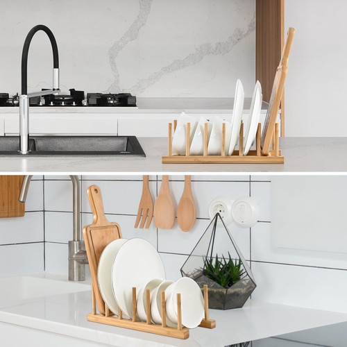 Bambus Holz Geschirrregal, Vertikale Platte & Deckel Organizer für Küche Schrank o... - Bild 6 von 9